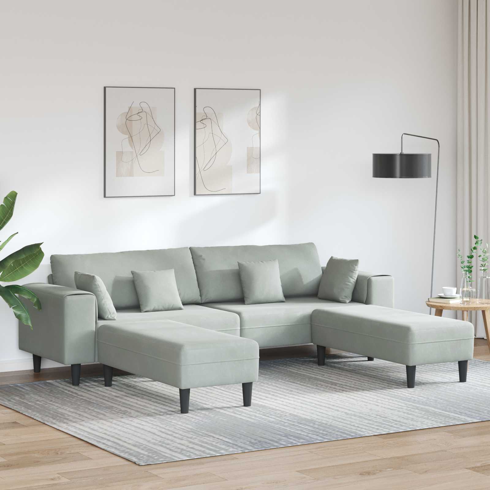 Sofa 3 pcs Svijetlo siva 250 x 188 x 76 cm Baršun
