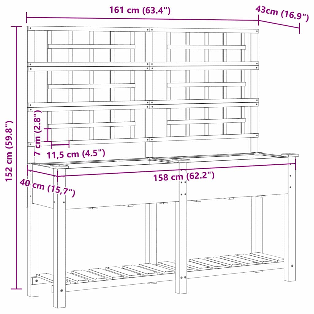 Vrtna saksija Bež 161 x 46 x 152,5 cm Čvrsto drvo jele