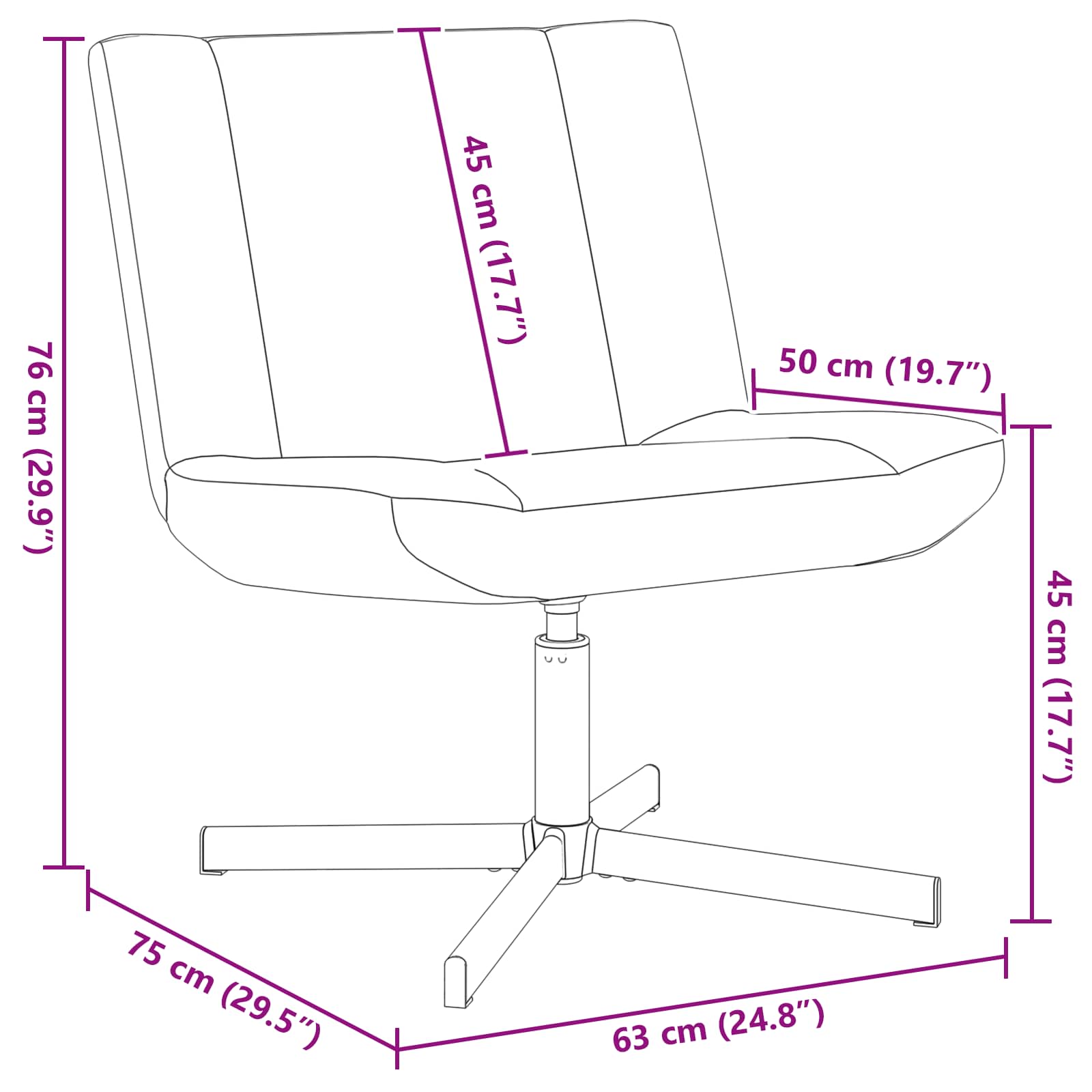 Stolica na kotačiće Crna 63 x 75 x 76 cm Janjeća koža