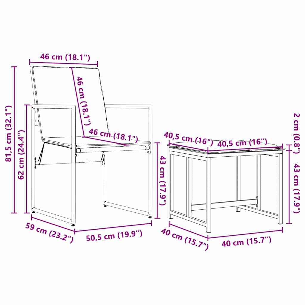 Vrtni set za objed 15 pcs Crna Čelik