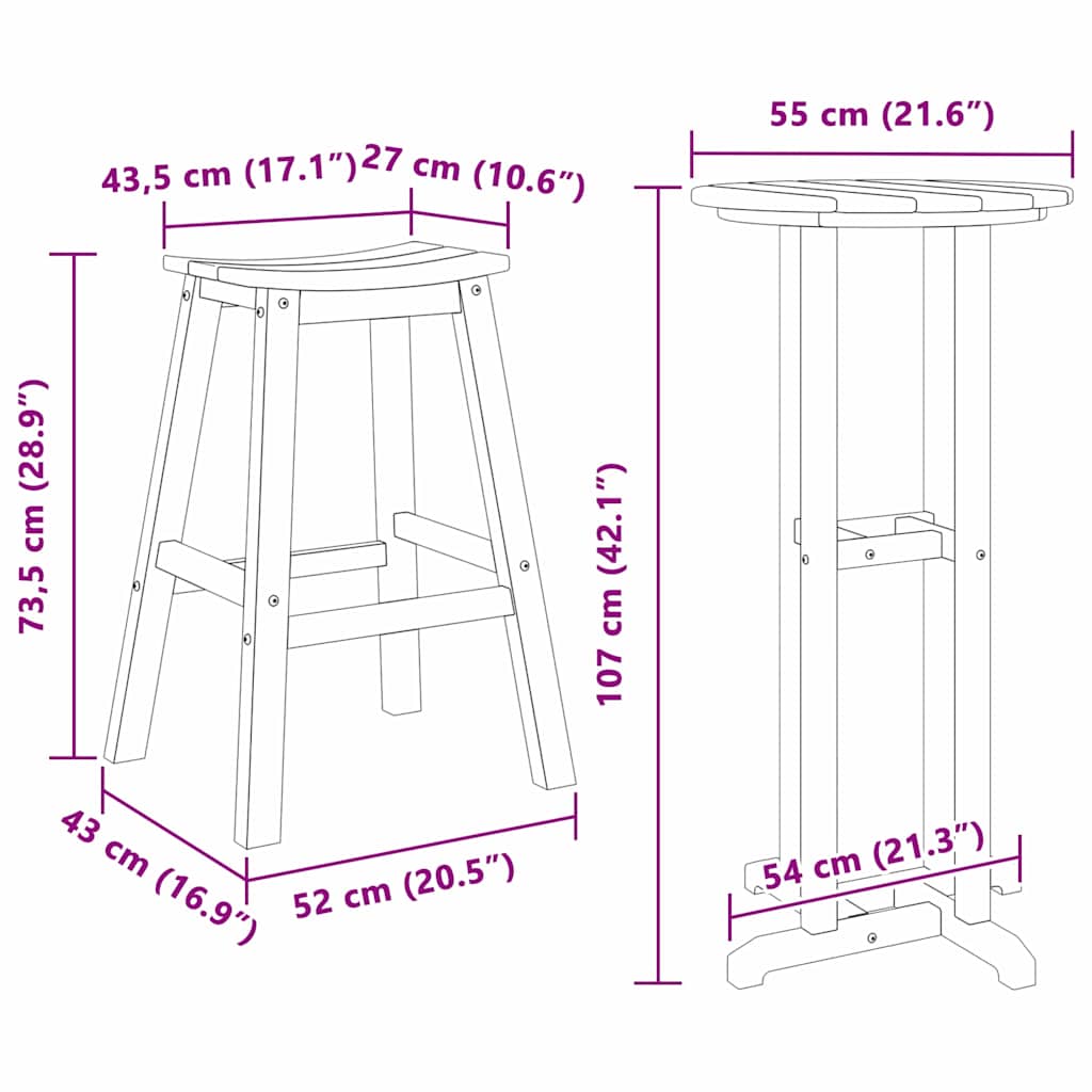 Set bar stolova za vrt 3 pcs Svijetlo siva HDPE