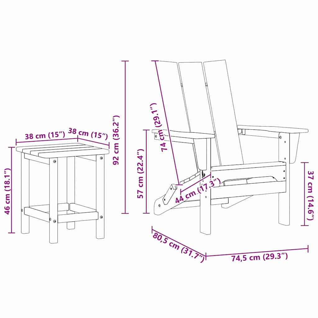 Vrtna stolica 3 pcs Crna 80.5 x 74.5 x 92 cm Polietilen