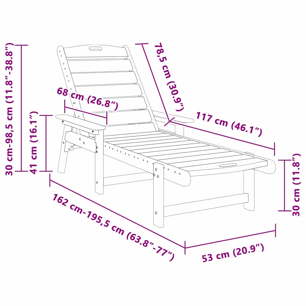 Ležaljka 2 pcs Crna 195,5 x 53 x 98,5 cm Polietilen