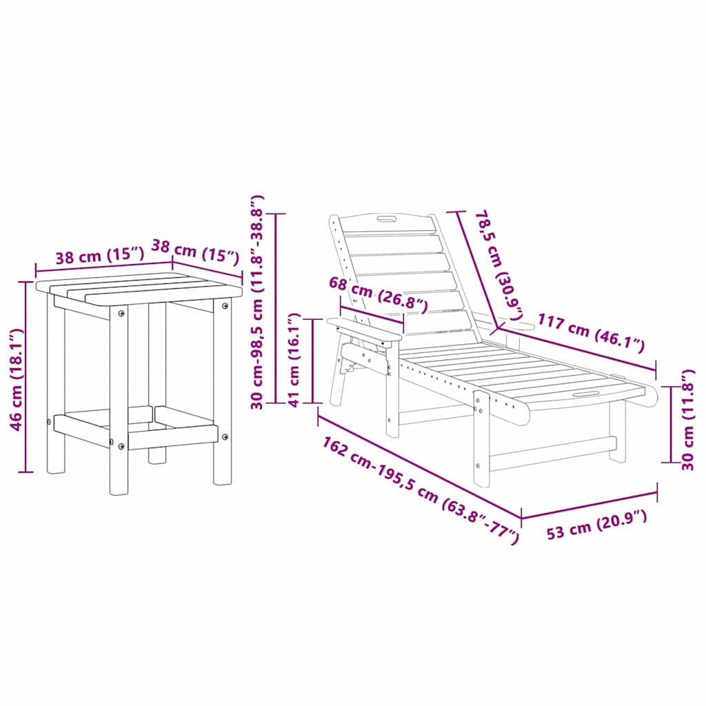 Ležaljka 3 pcs Crna Polietilen