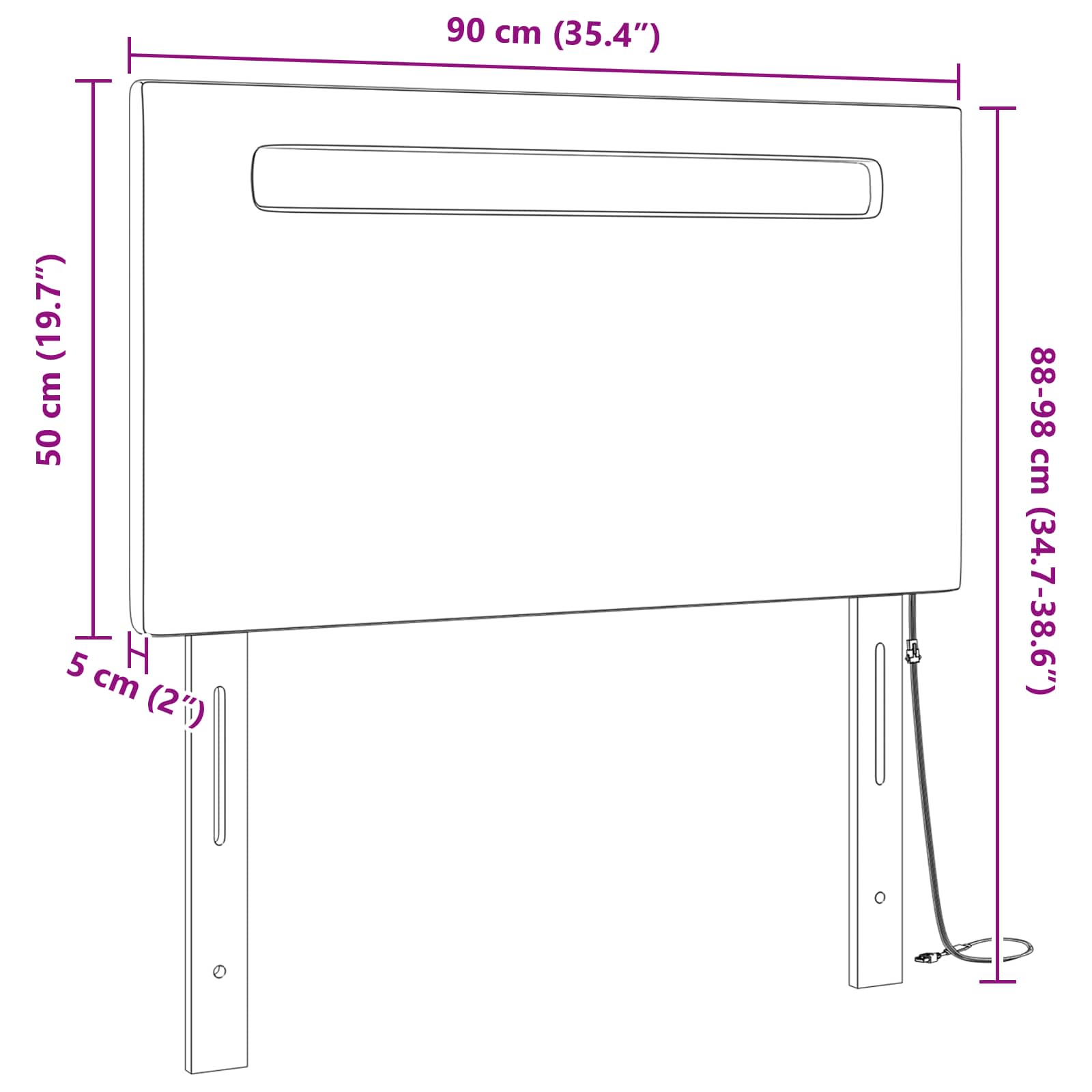 LED glava kreveta Crna 90 cm Lažna koža