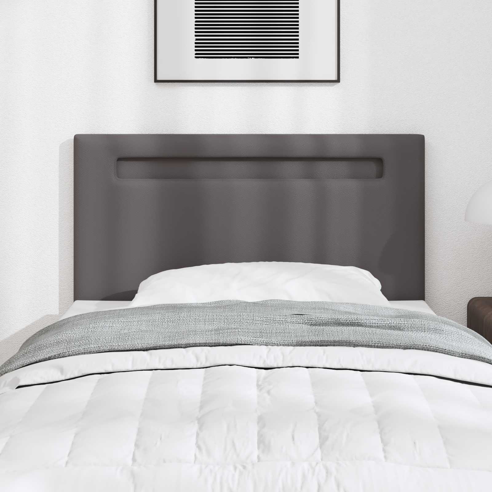 LED glava kreveta Siva 90 cm Lažna koža