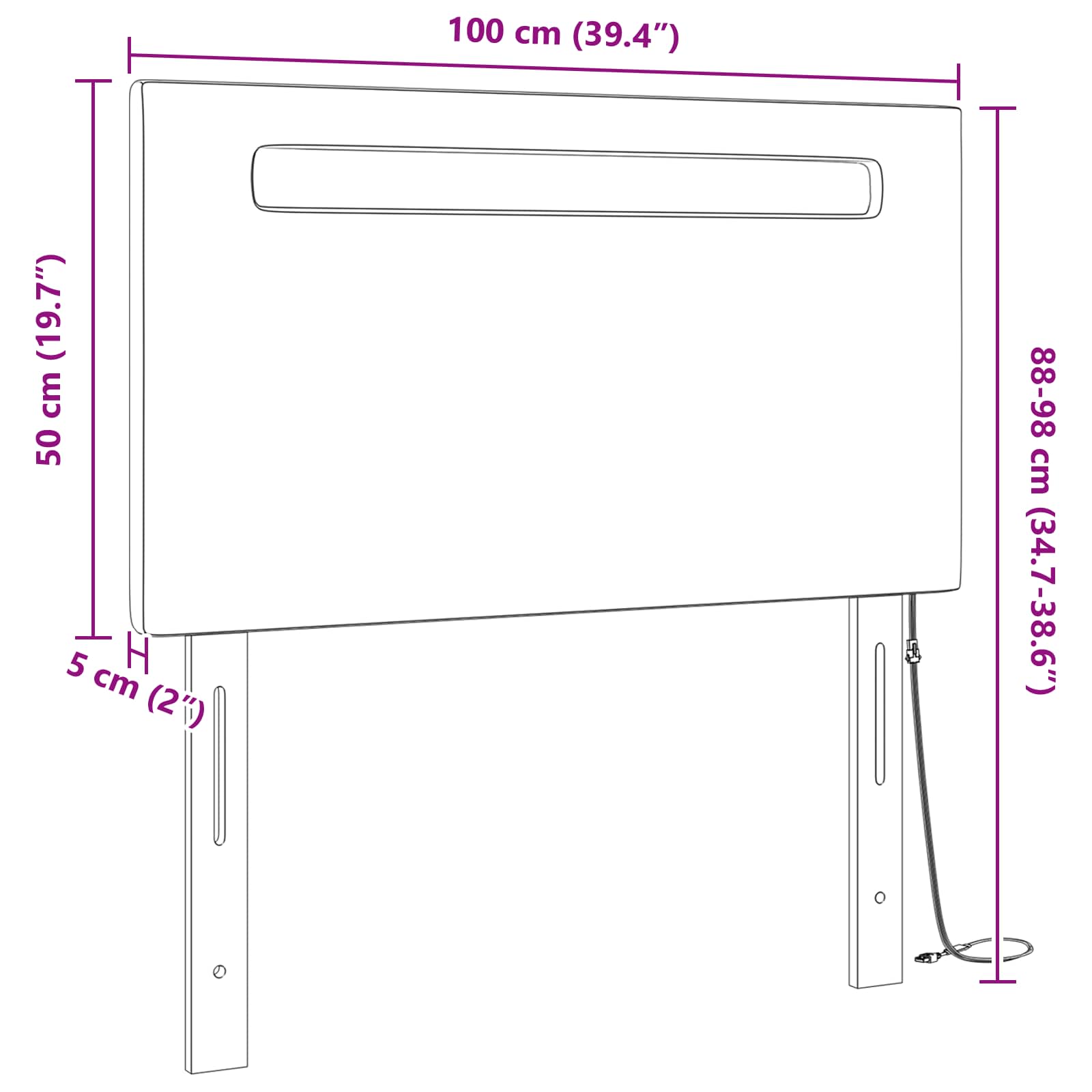 LED glava kreveta Crna 100 cm Lažna koža