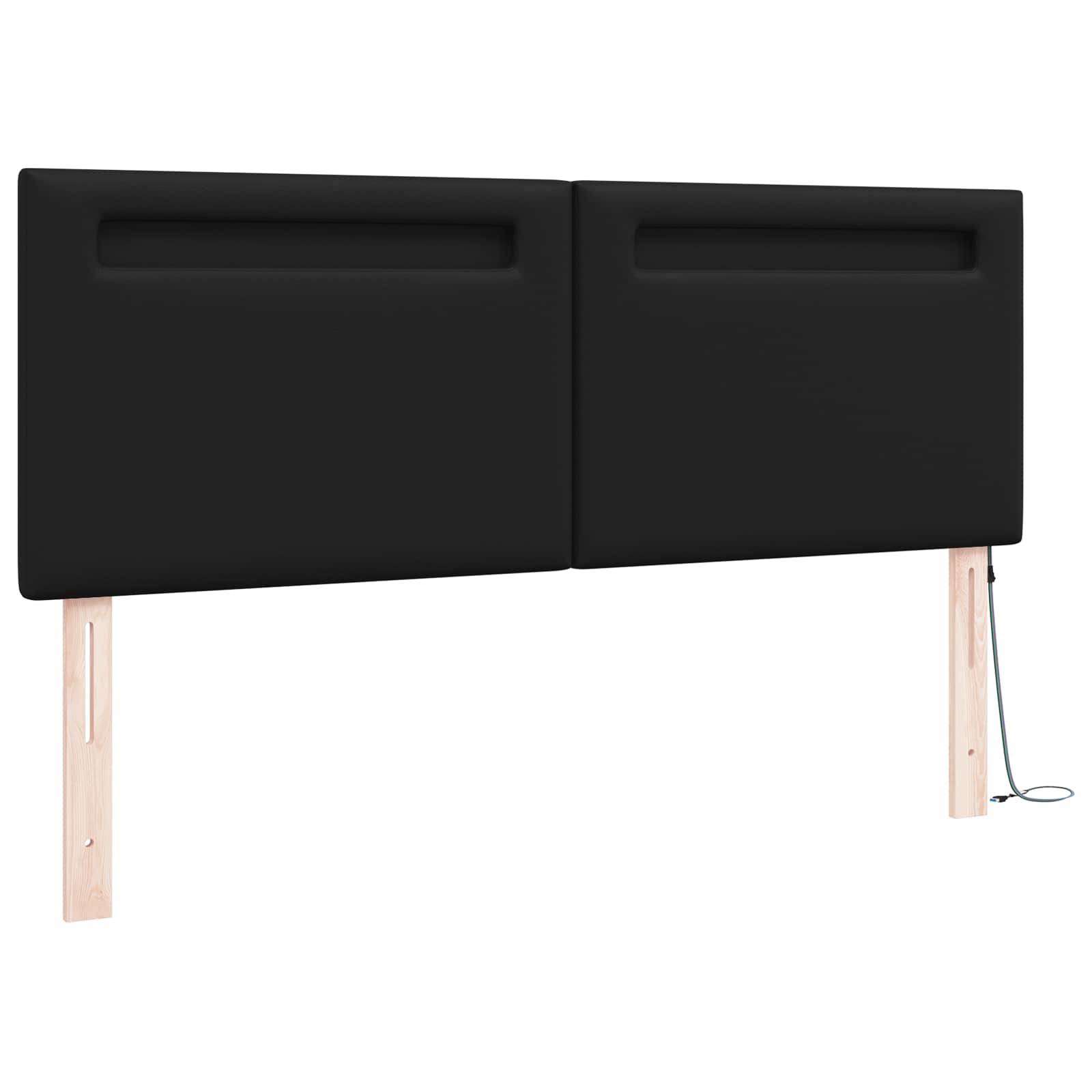 LED glava kreveta Crna 144 cm Lažna koža
