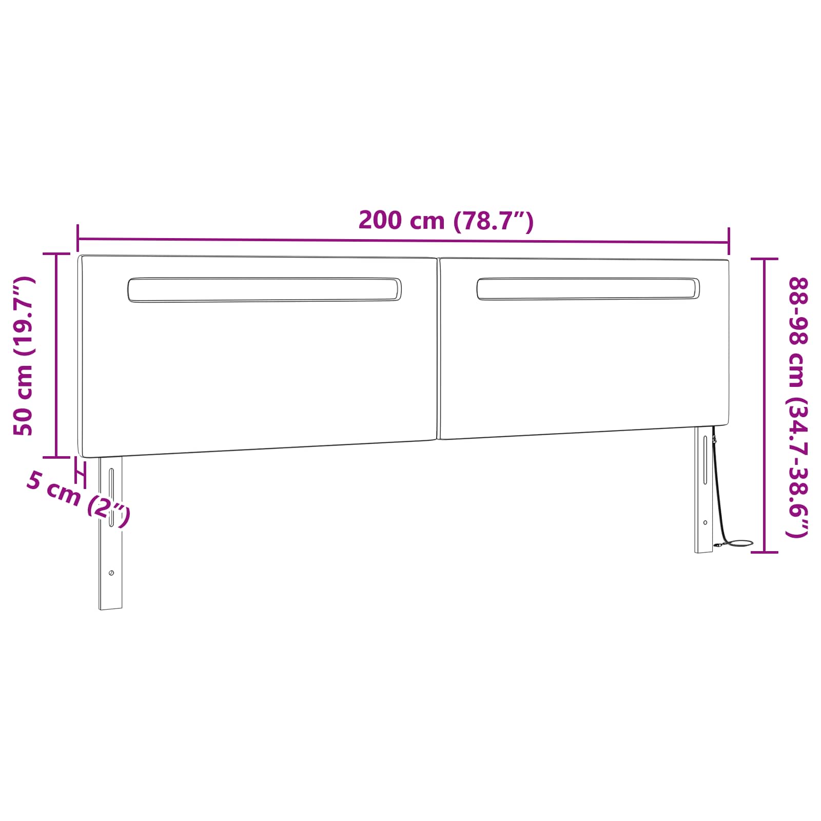 LED glava kreveta Siva 200 cm Lažna koža