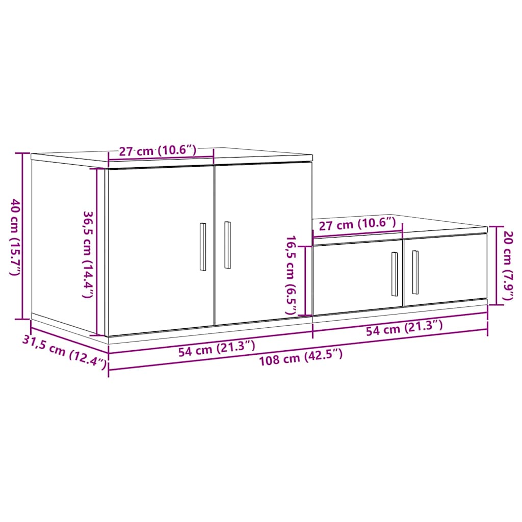 Ormarić za pohranu 2 pcs Siva Sonoma 108 x 41 x 40 cm