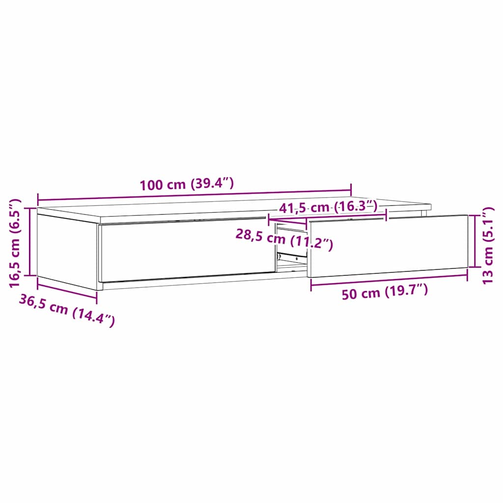 Ladice za krevet Umjetnički hrast 100 x 36,5 x 16,5 cm