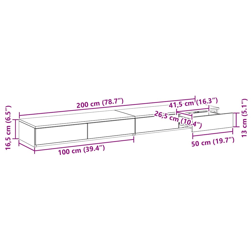 Ladice za krevet Umjetnički hrast 200 x 36,5 x 16,5 cm