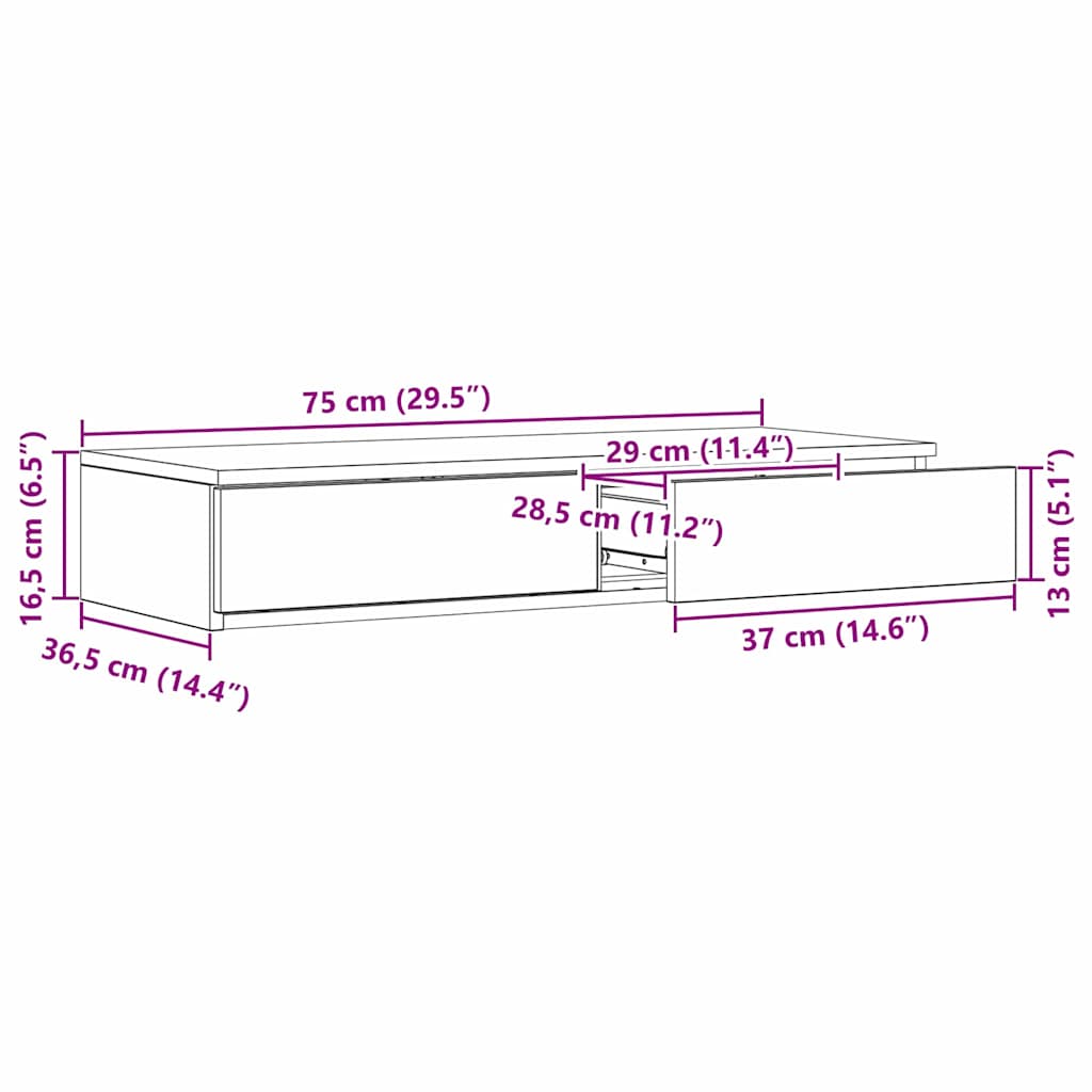 Ladice za krevet Bijelo 75 x 36,5 x 16,5 cm Konstruirano drvo