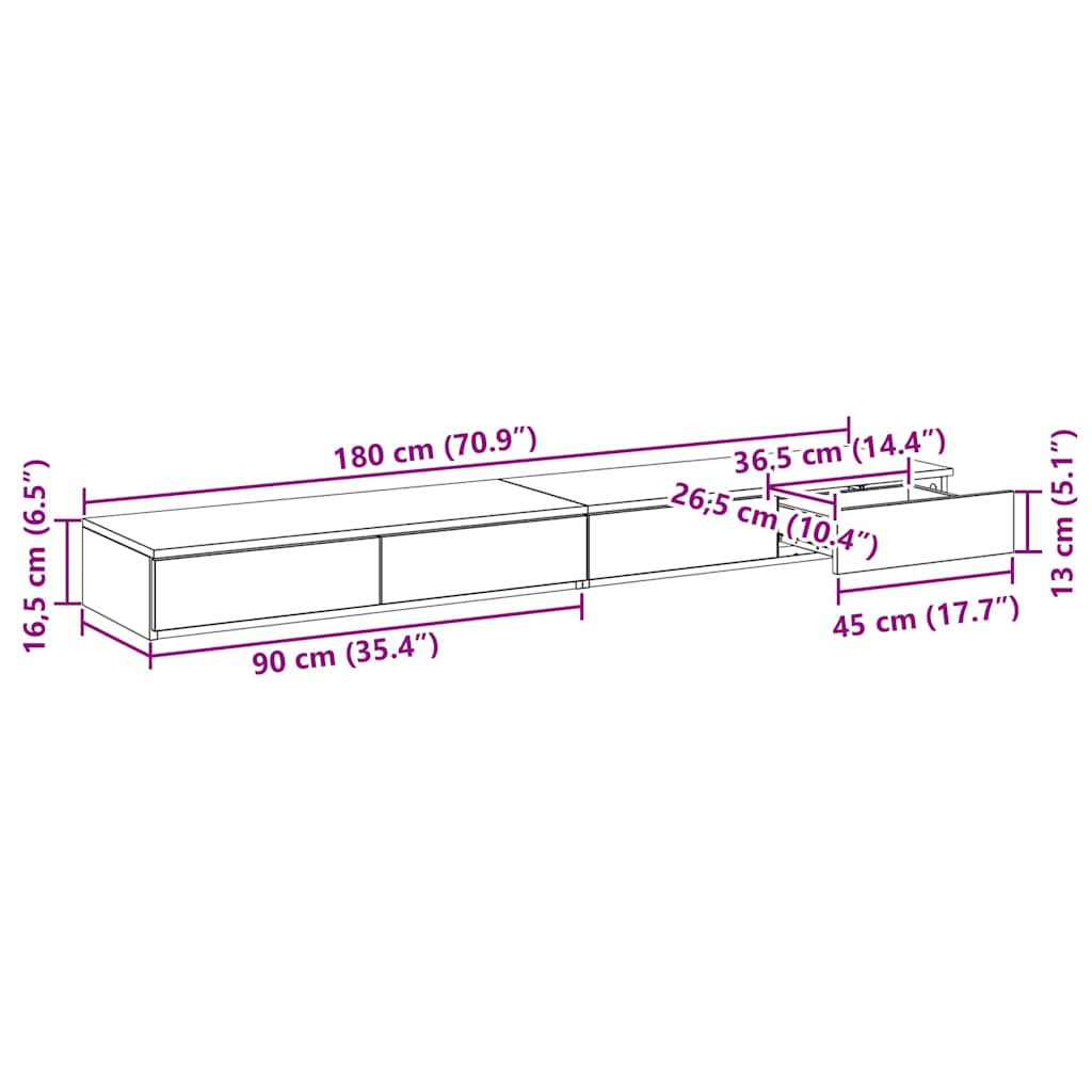 Ladice za krevet s ladicama Betonski sivi 180 x 36,5 x 16,5 cm