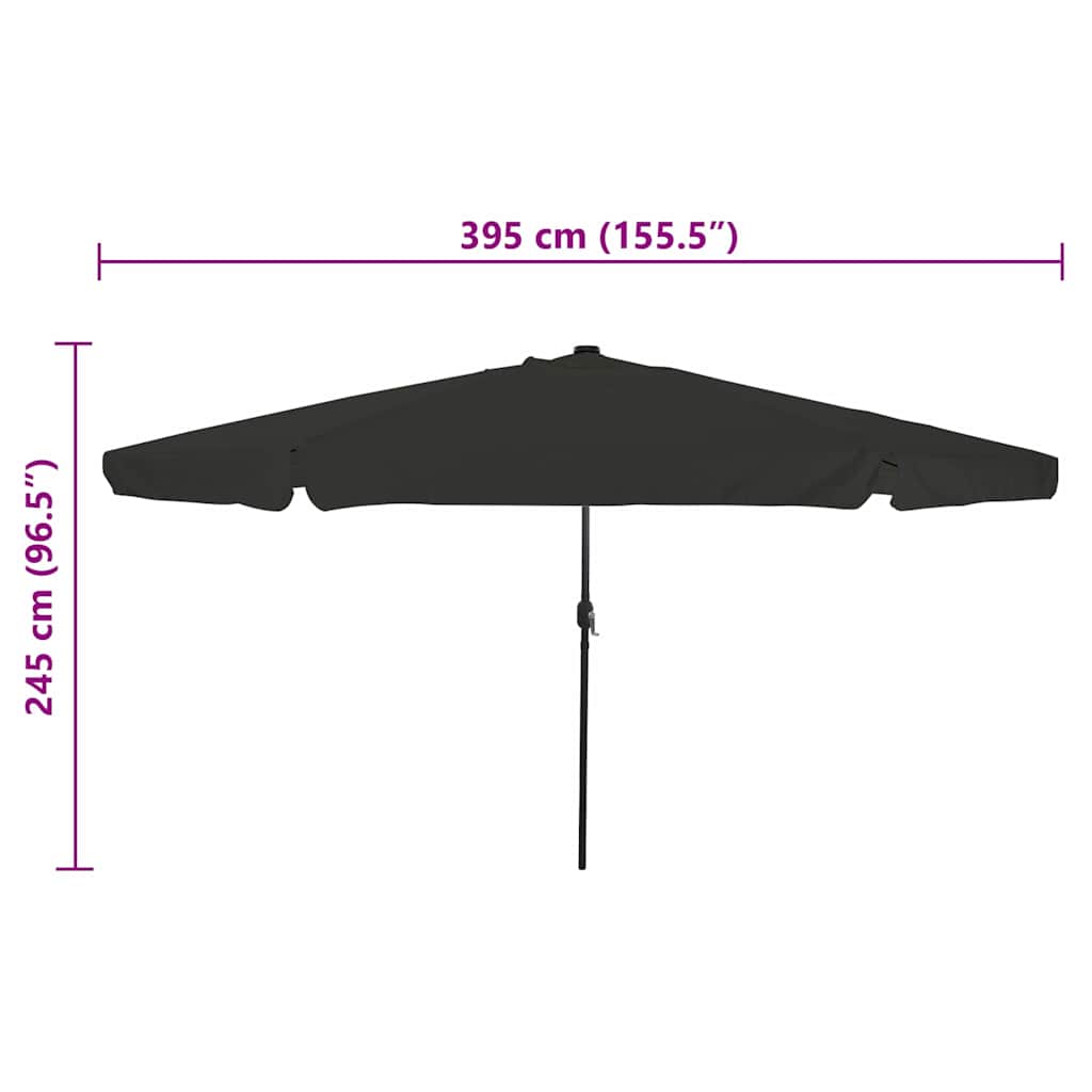 Vrtni suncobran S LED lampica Crna 395 x 395 x 245 cm Poliester