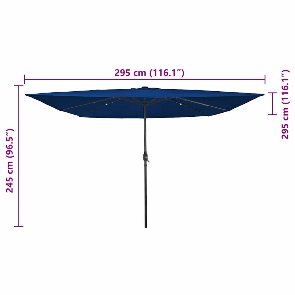Vrtni suncobran S LED lampica Azurnoplava 295 x 295 x 245 cm
