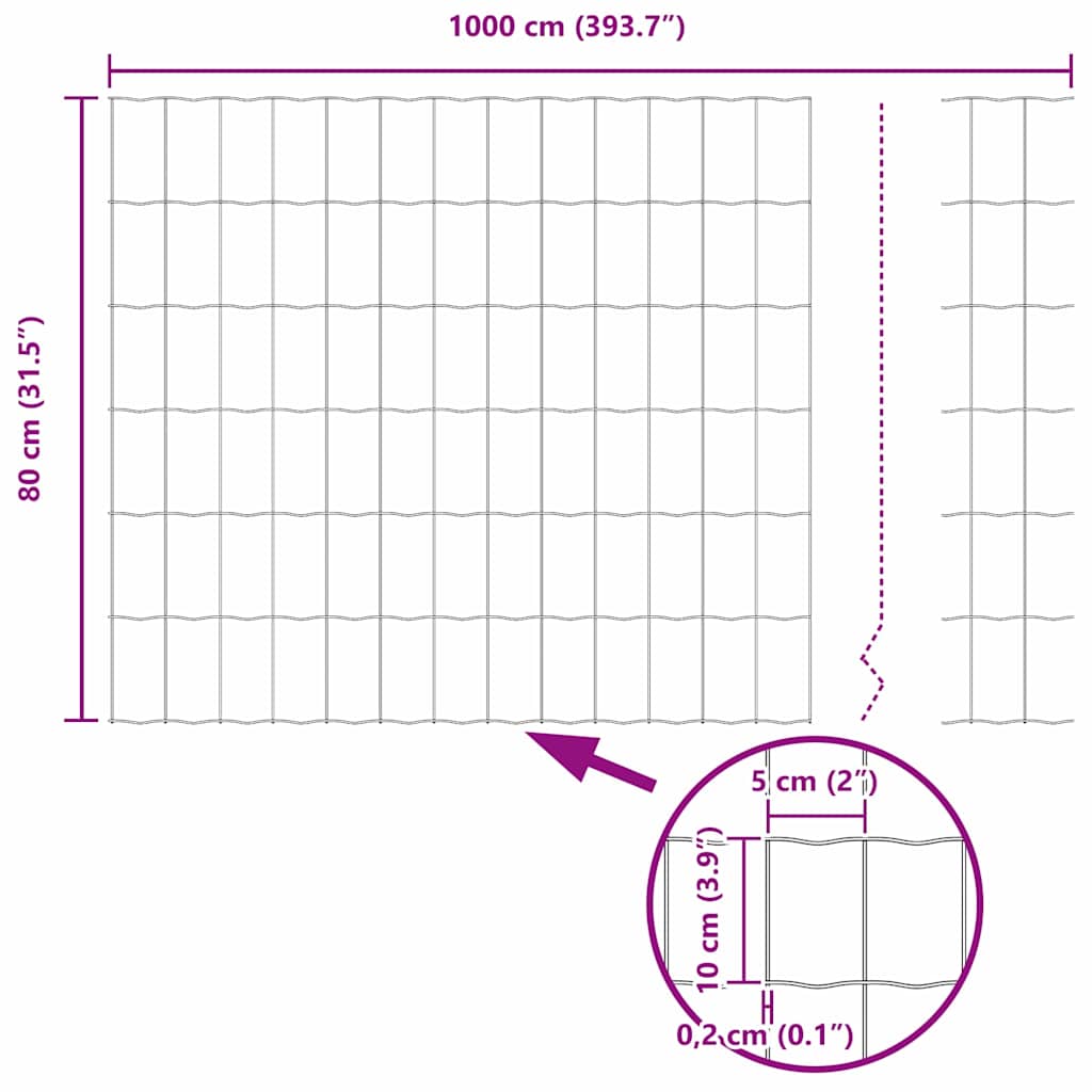 Euro ograda Siva 0,8 x 10 m Željezo prekriveno PVC-om