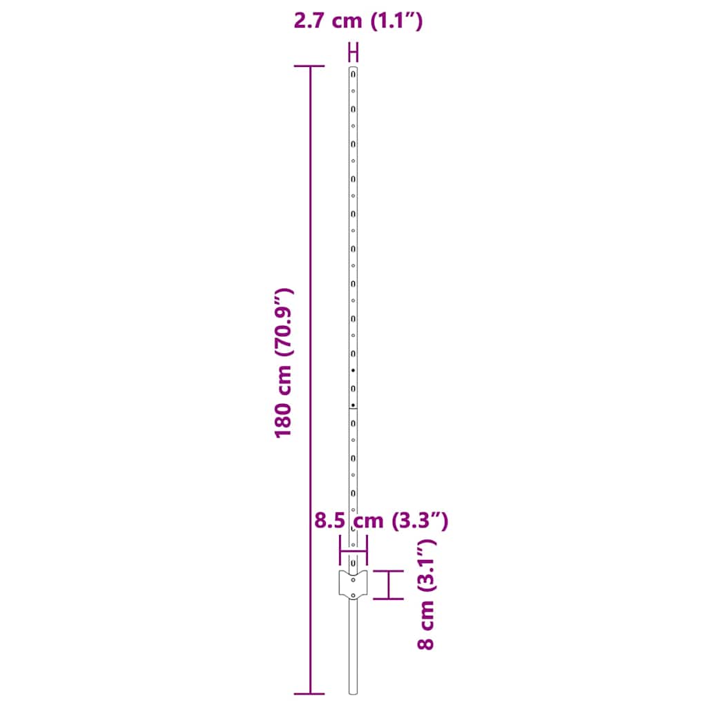 Stup za ogradu 22 pcs Zelena 180 cm Čelik