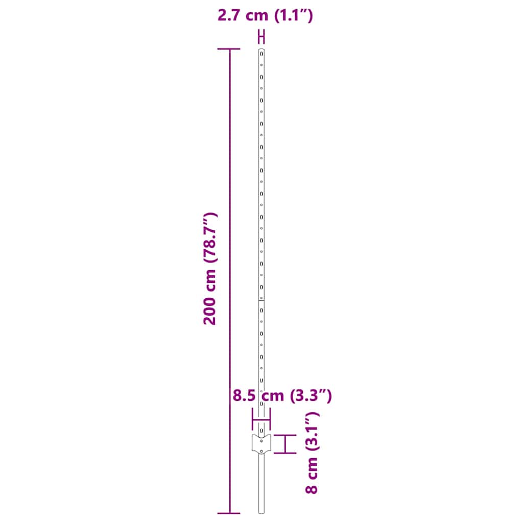 Stup za ogradu 44 pcs Zelena 200 cm Čelik