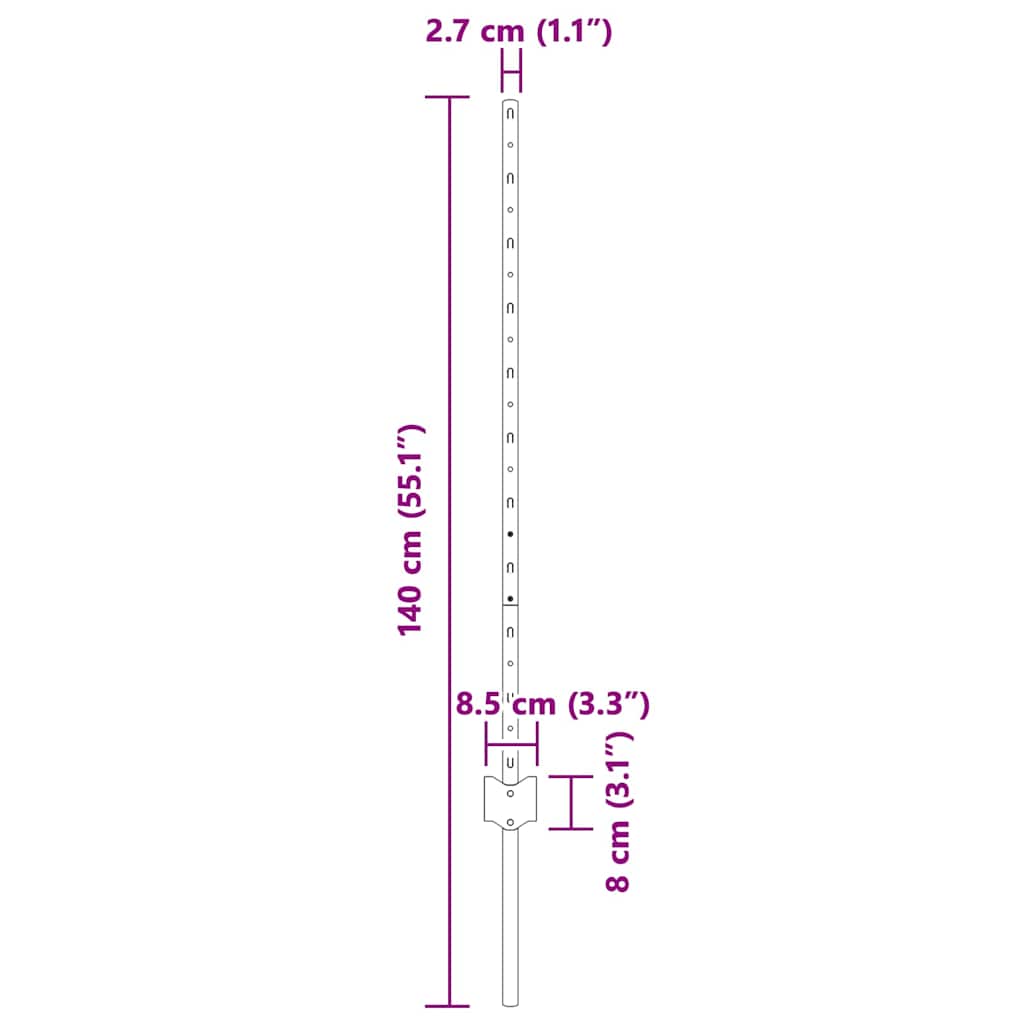 Stup za ogradu 44 pcs Srebrno 140 cm Čelik