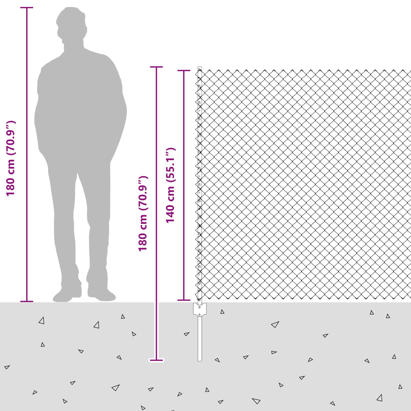 Ograda od lančanih veza s postom 10 x 1,4 m (Š x V)