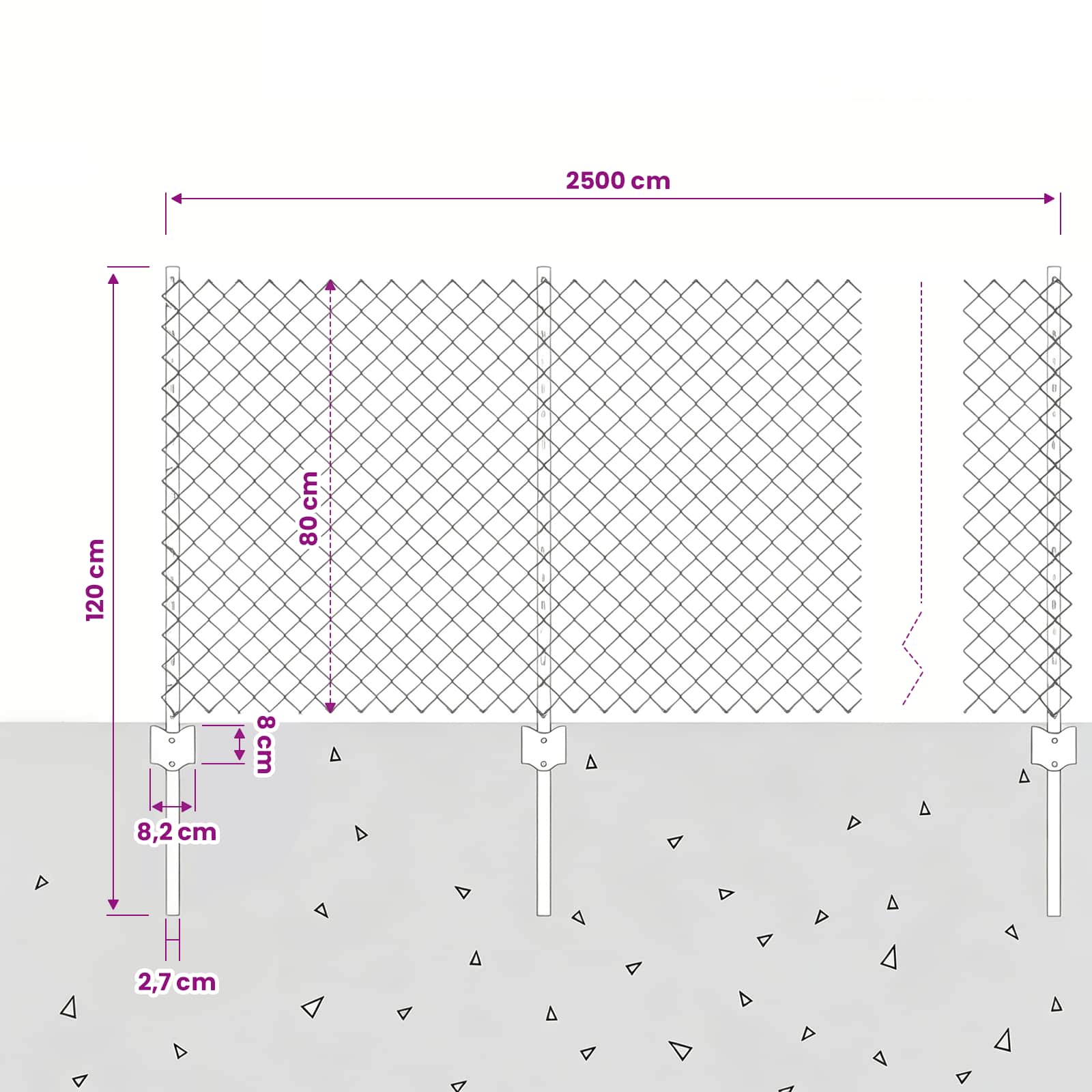 Ograda od lančanih veza s postom 25 x 0,8 m Siva Mreža