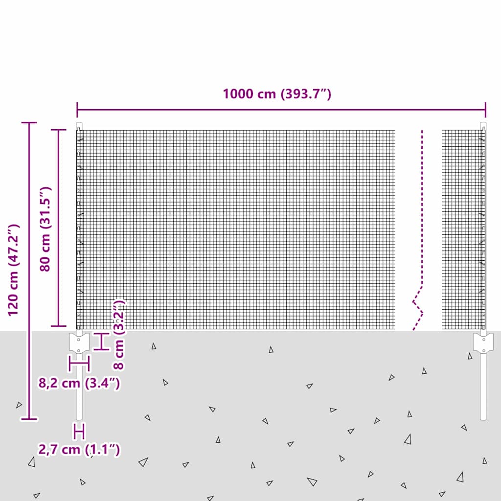 Zavarena žičana ograda s postom 10 x 0,8 m (Š x V)