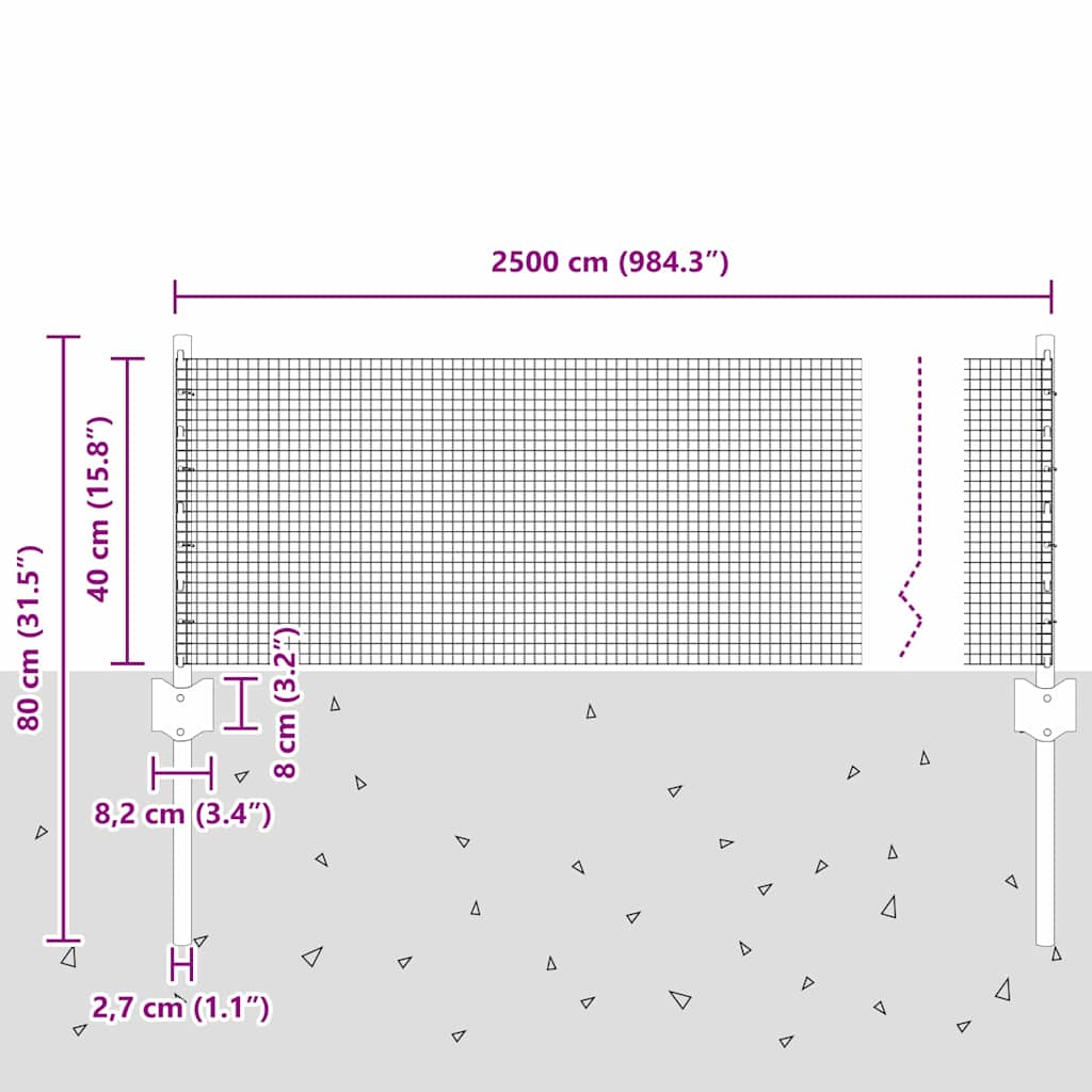 Zavarena žičana ograda s postom 25 x 0,4 m Srebrna Mreža