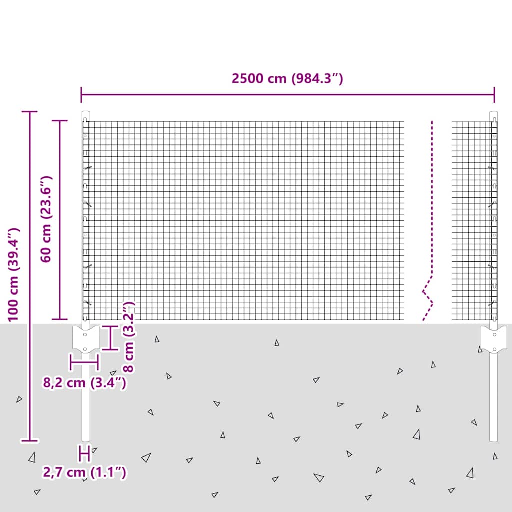 Zavarena žičana ograda s postom 25 x 0,6 m Srebrna Mreža