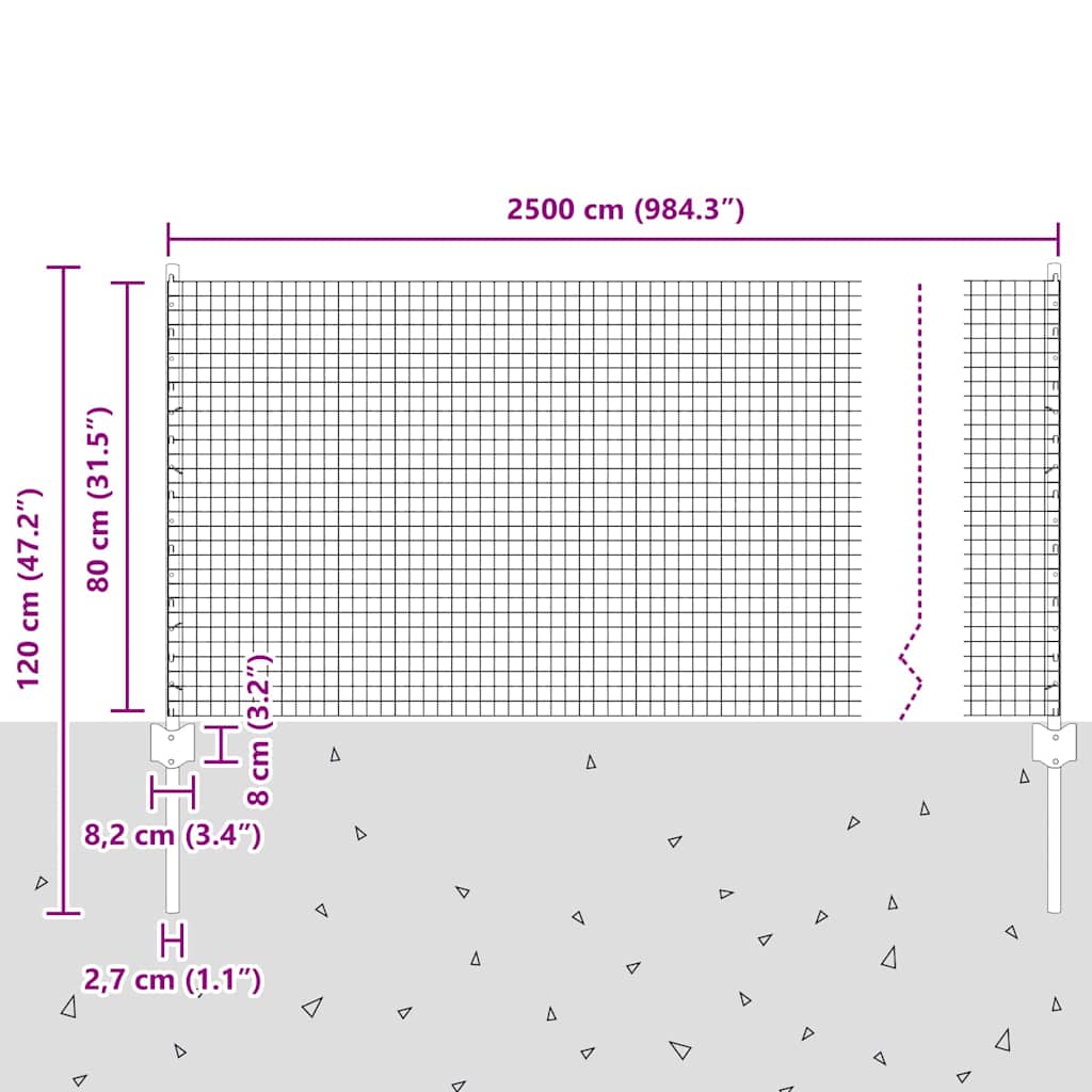 Zavarena žičana ograda s postom 25 x 0,8 m Srebrna Mreža