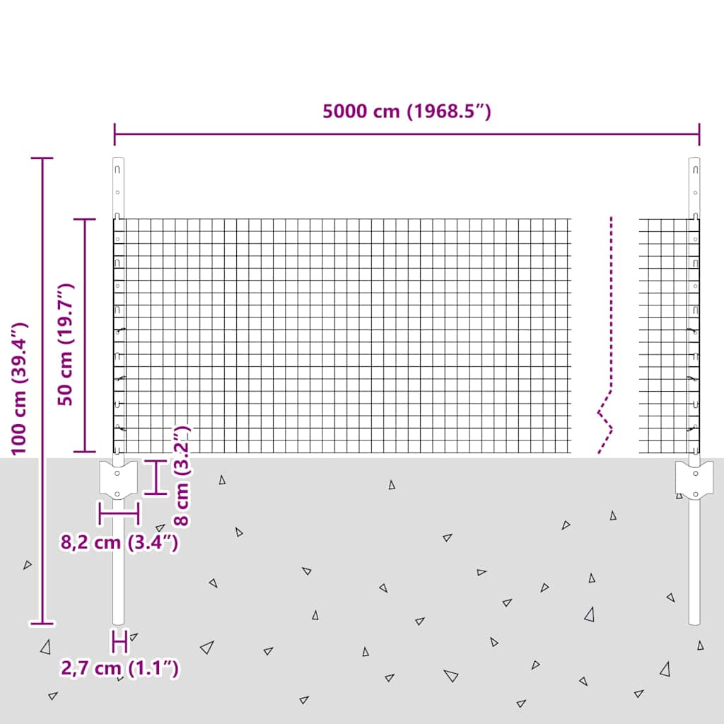 Zavarena žičana ograda s postom 50 x 0,5 m Srebrna Mreža