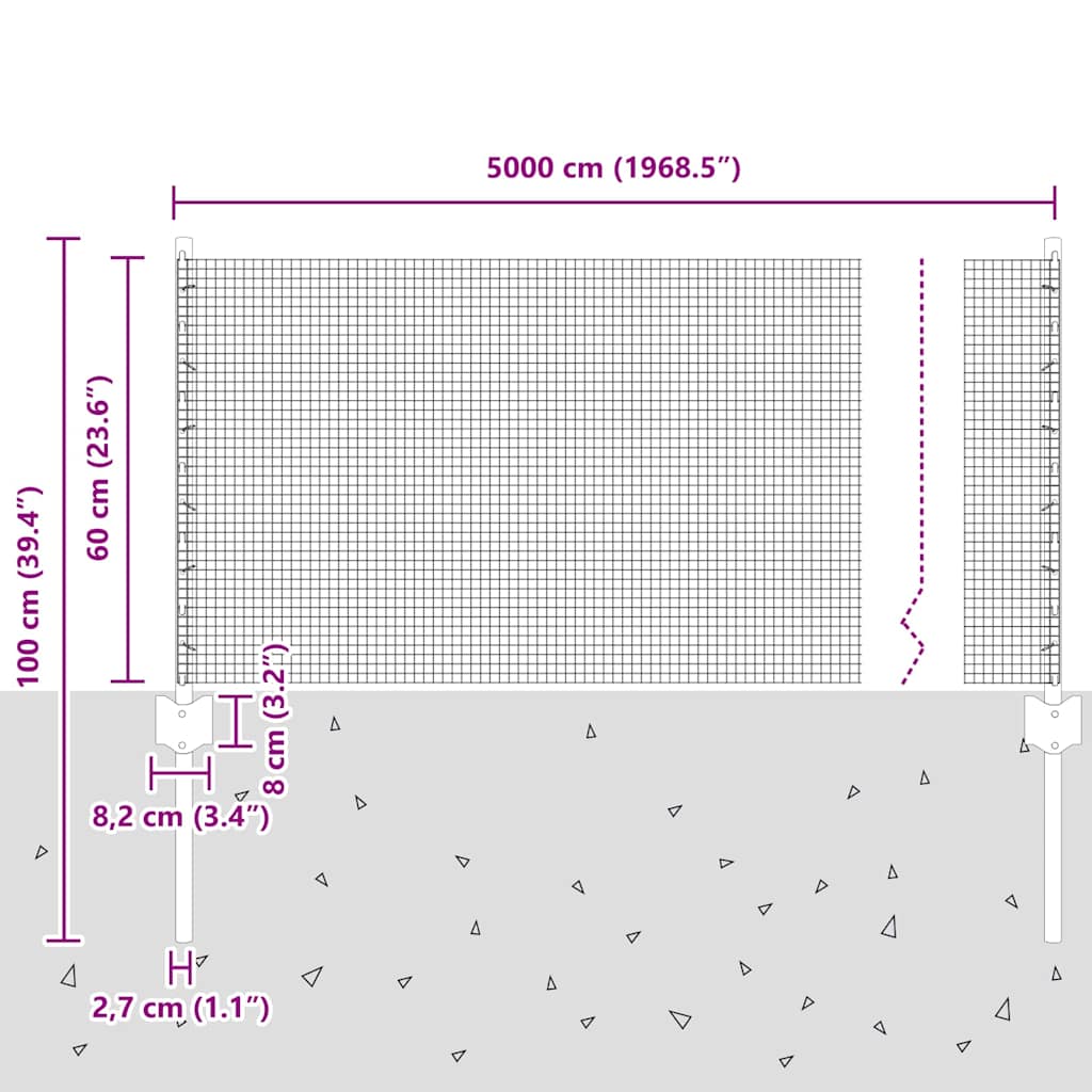 Zavarena žičana ograda s postom 50 x 0,6 m Srebrna Mreža