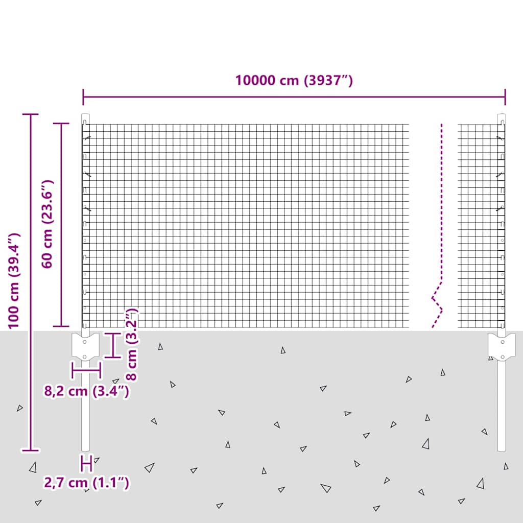Zavarena žičana ograda s postom 100 x 0,6 m Srebrna Mreža