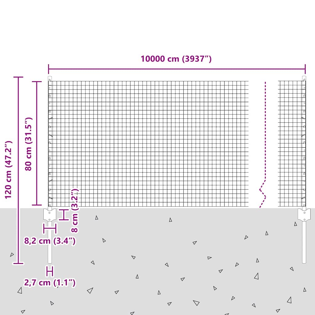 Zavarena žičana ograda s postom 100 x 0,8 m Srebrna Mreža