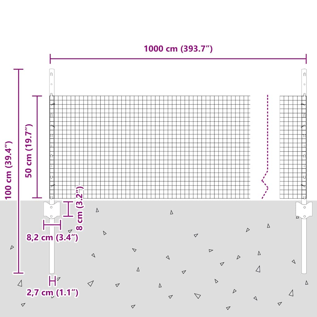 Zavarena žičana ograda s postom 10 x 0,5 m (Š x V)