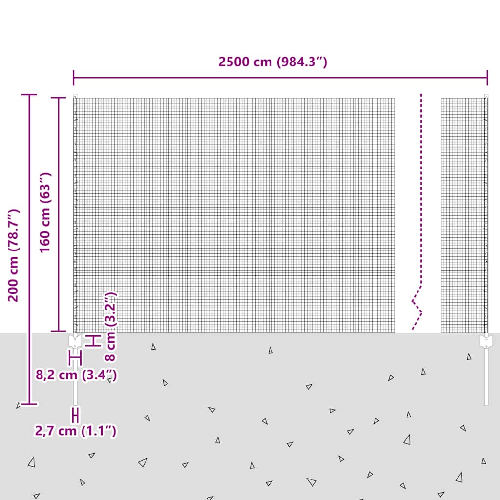 Zavarena žičana ograda s postom 25 x 1,6 m (Š x V)