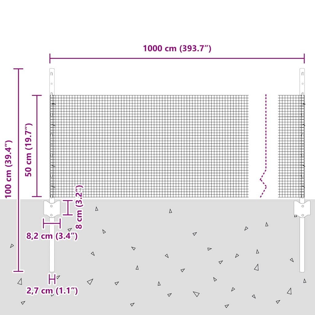 Zavarena žičana ograda s postom 10 x 0,5 m (Š x V)