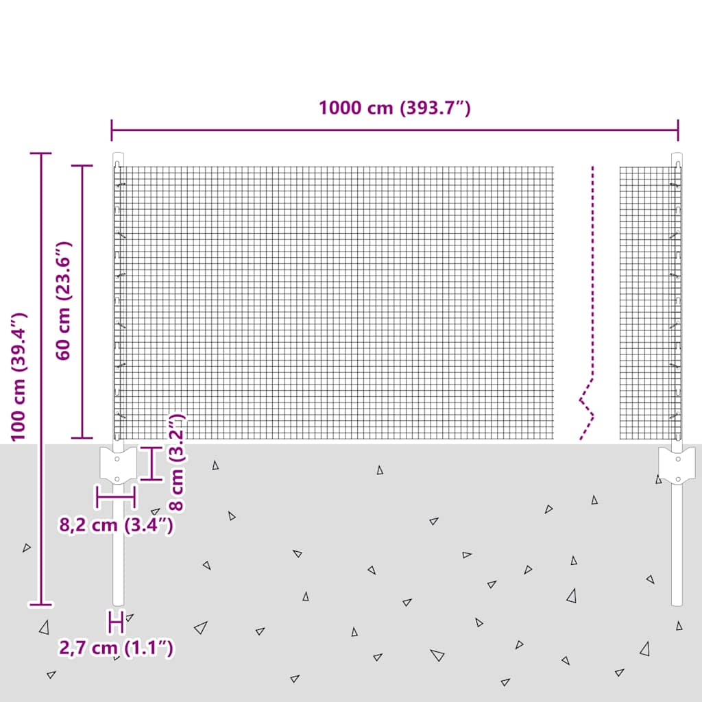 Zavarena žičana ograda s postom 10 x 0,6 m Siva Mreža