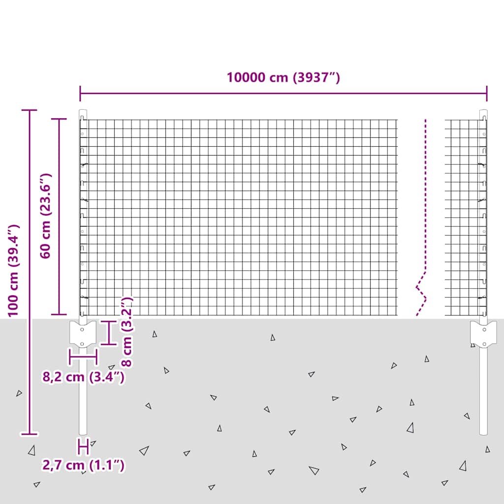 Zavarena žičana ograda s postom 10 x 0,6 m Siva Mreža