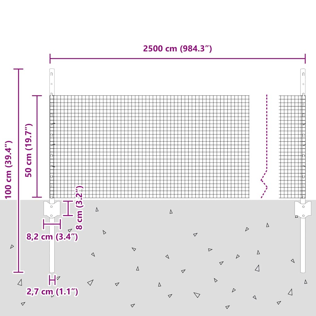 Zavarena žičana ograda s postom 25 x 0,5 m (Š x V)