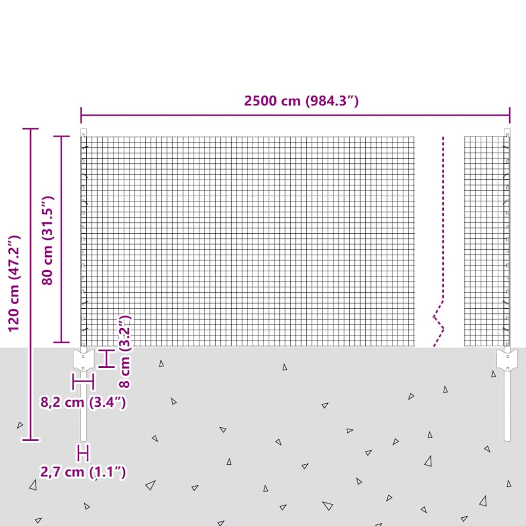 Zavarena žičana ograda s postom 25 x 0,8 m Siva Mreža