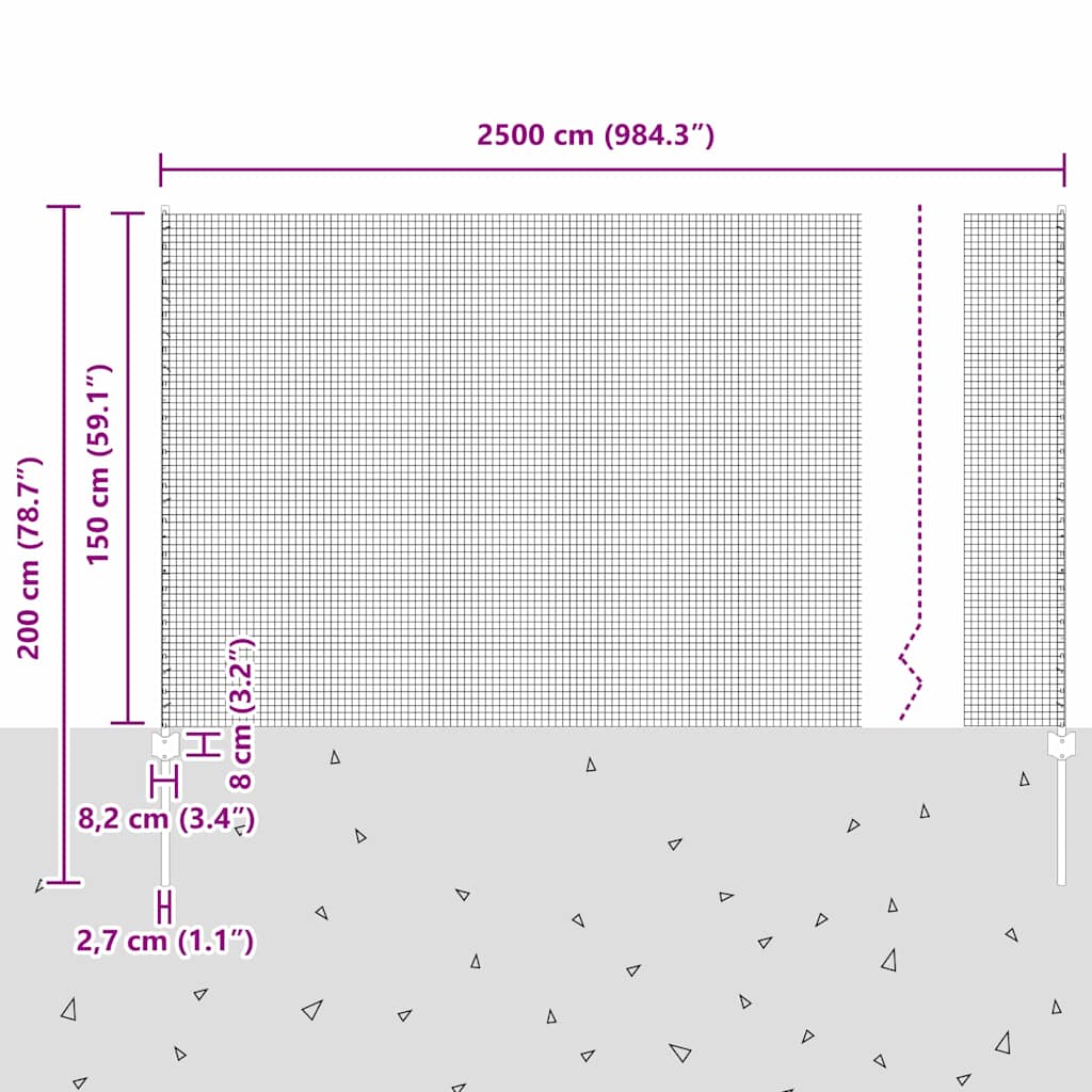 Zavarena žičana ograda s postom 25 x 1,5 m (Š x V)