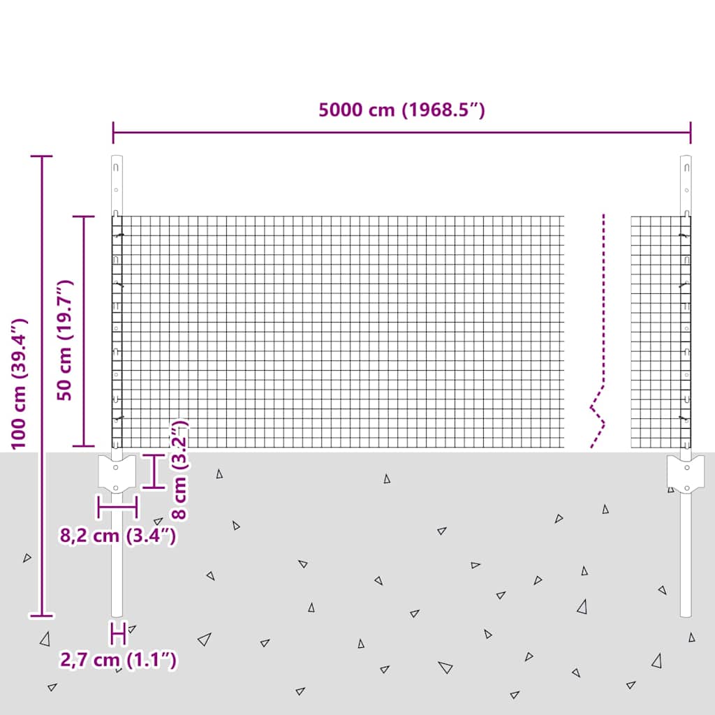 Zavarena žičana ograda s postom 50 x 0,5 m Siva Mreža