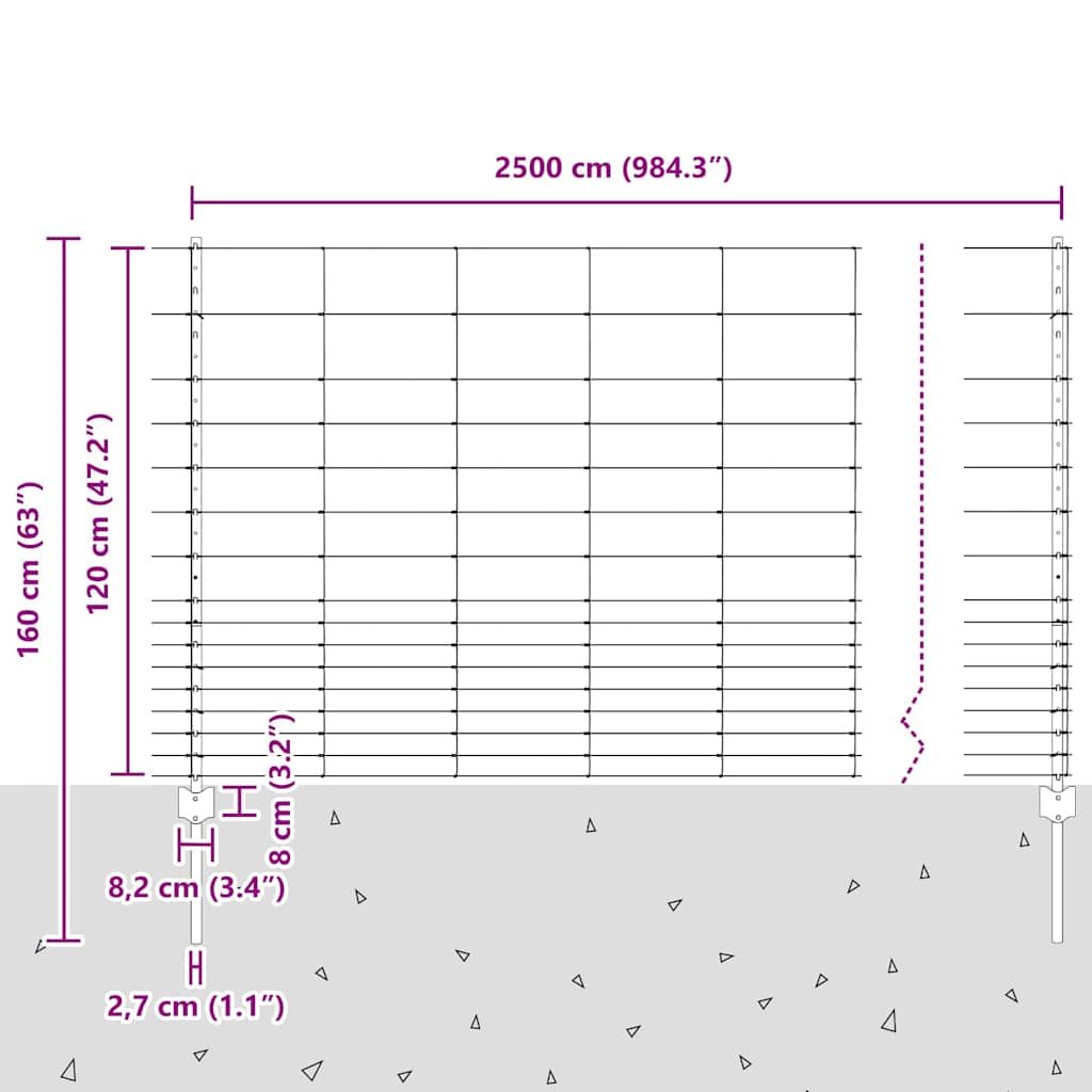Divlja Ograde s Stupovima 25 x 1,2 m (Š x V)