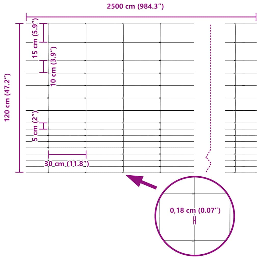 Divlja Ograde s Stupovima 25 x 1,2 m (Š x V)