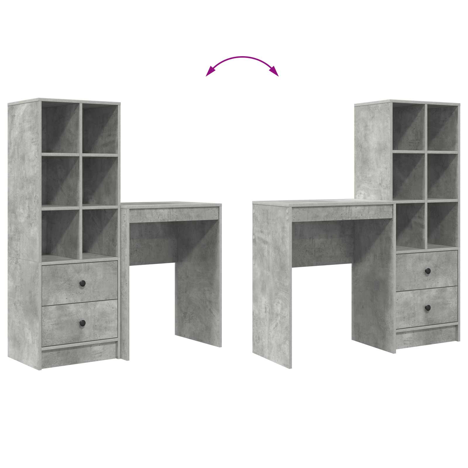 Stol s ladicama s policom s pohranom 2 pcs Betonski sivi
