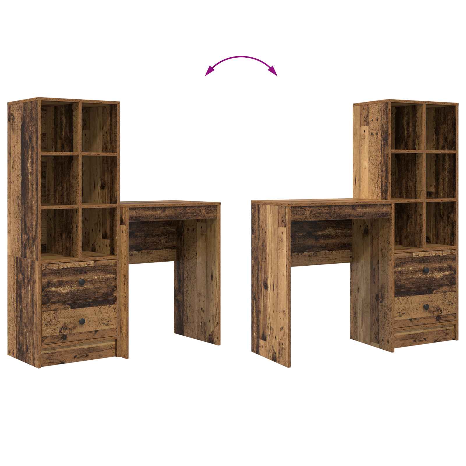 Stol s ladicama s policom s pohranom 2 pcs Staro drvo