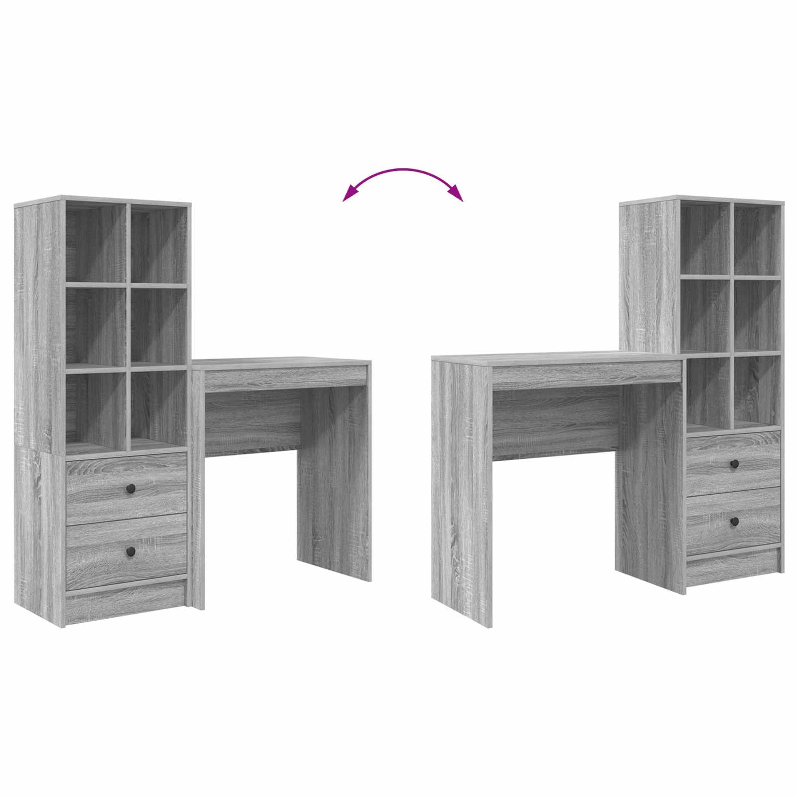 Stol s ladicama s policom s pohranom 2 pcs Siva Sonoma