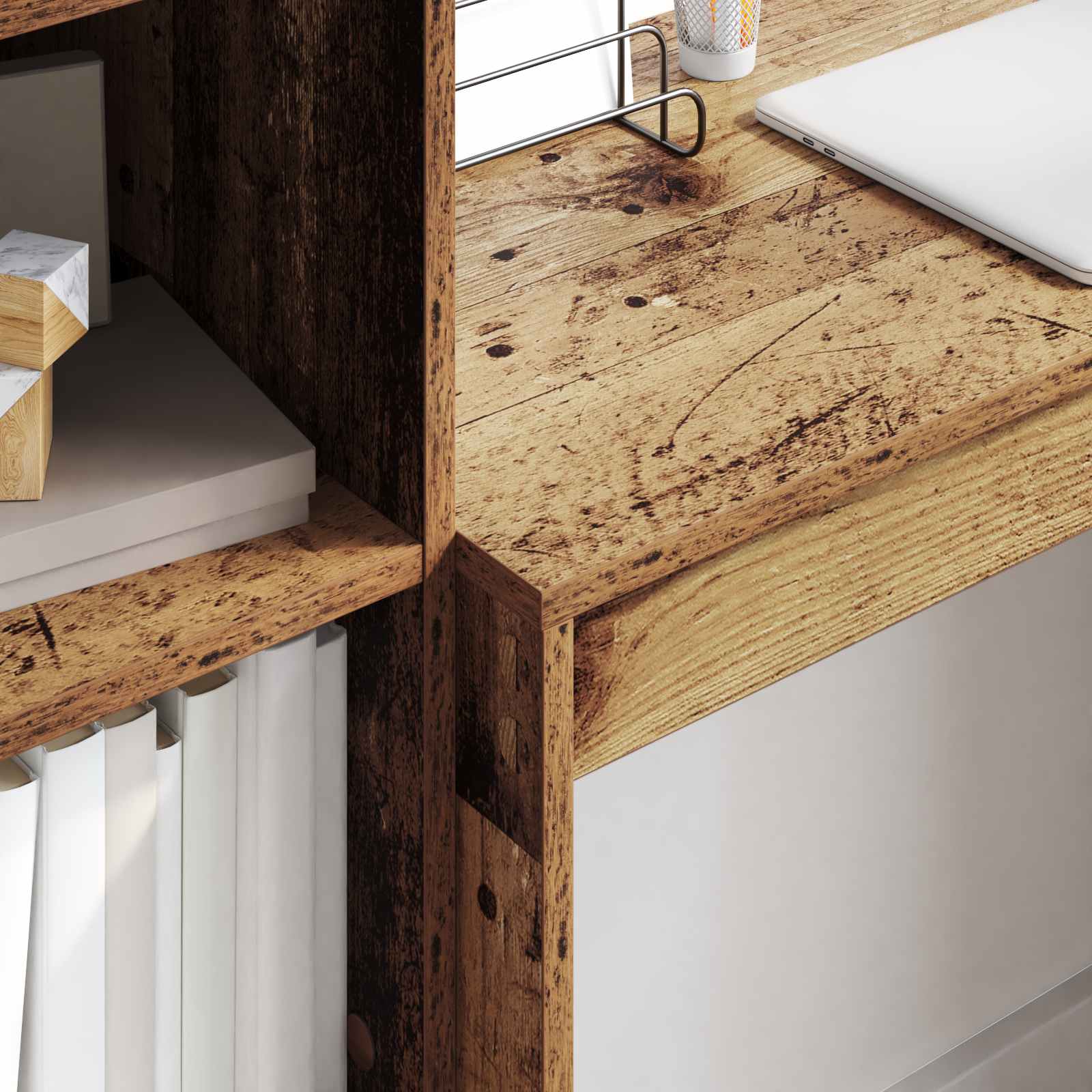 Stol s ladicama s policom s pohranom 2 pcs Staro drvo