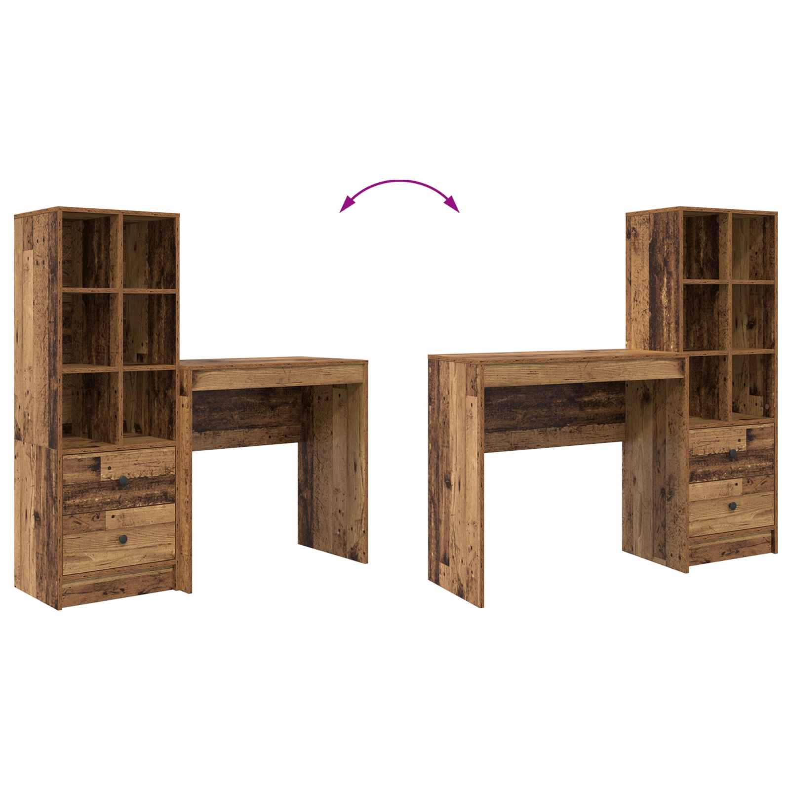 Stol s ladicama s policom s pohranom 2 pcs Staro drvo